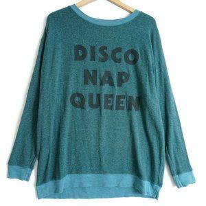Wildfox Womens Crew Neck Rod trip sweatshirt Medium Teal Green Disco Nap Queen